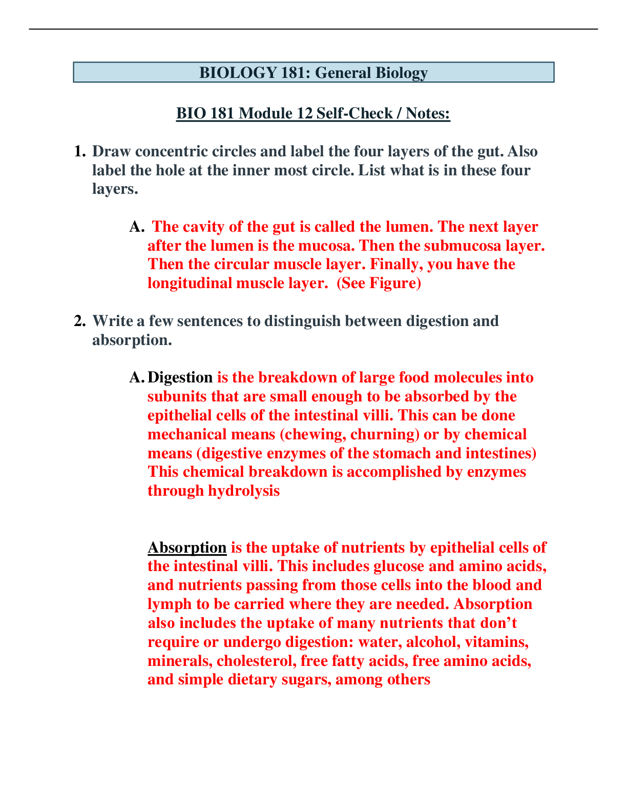 Preview of Arizona State University - BIO 181 Module 12 Self-Check General Biology I (Latest 2021) Co